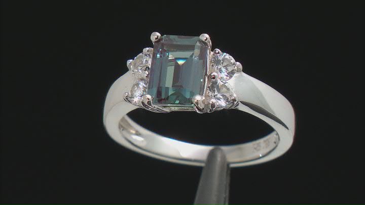 Blue Lab Created Alexandrite Rhodium Over Sterling Silver Ring 2.26ctw Video Thumbnail