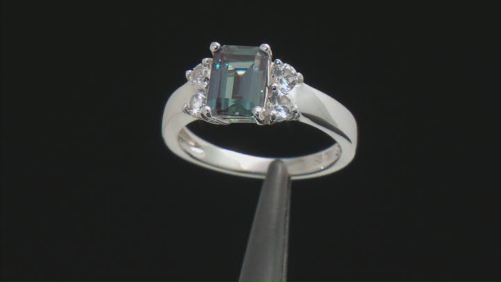 Blue Lab Created Alexandrite Rhodium Over Sterling Silver Ring 2.26ctw