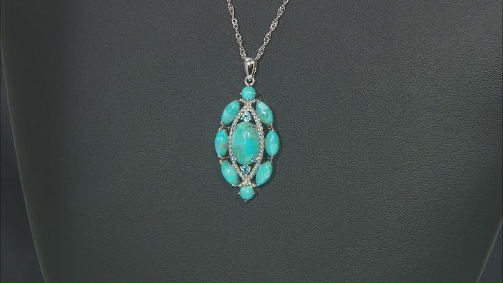 Blue Turquoise Rhodium Over Sterling Silver Pendant With Chain. 0.14ctw Video Thumbnail