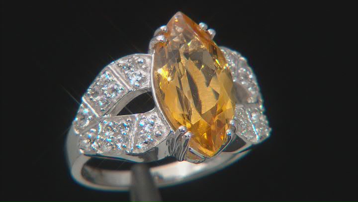 Yellow Citrine Rhodium Over Sterling Silver Ring 3.98ctw Video Thumbnail