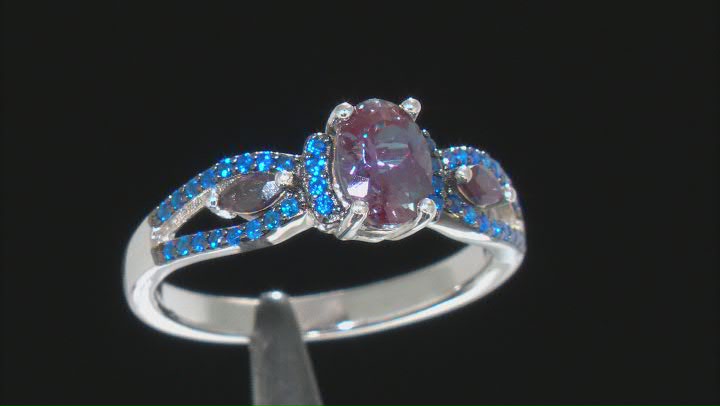 Blue Lab Created Alexandrite Rhodium Over Sterling Silver Ring. 1.17ctw Video Thumbnail