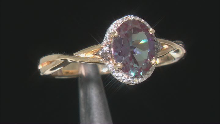 Blue Lab Created Alexandrite 18K Yellow Gold Over Sterling Silver Ring. 1.26ctw Video Thumbnail
