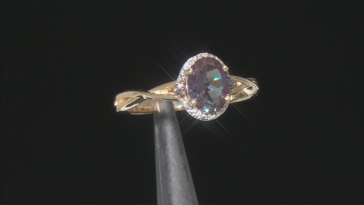 Blue Lab Created Alexandrite 18K Yellow Gold Over Sterling Silver Ring. 1.26ctw Video Thumbnail