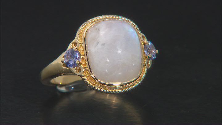 White Rainbow Moonstone 18K Yellow Gold Over Sterling Silver Ring. 0.30ctw Video Thumbnail