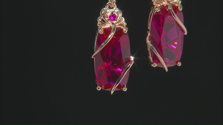 Red Lab Created Ruby 18k Yellow Gold Over Silver Dangle Earrings 10.59ctw Video Thumbnail