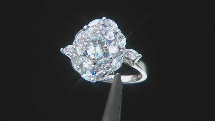Blue Aquamarine Rhodium Over Sterling Silver Ring. 2.167ctw Video Thumbnail