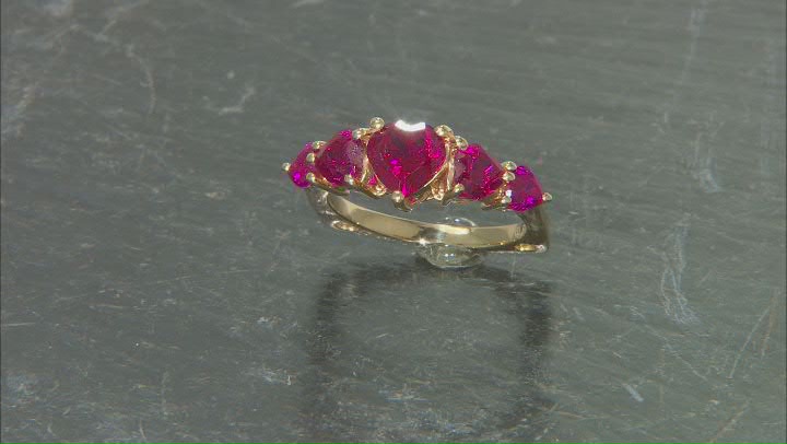 Red Lab Created Ruby 18k Yellow Gold Over Sterling Silver Ring 2.87ctw Video Thumbnail