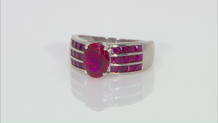 Red Lab Created Ruby Rhodium Over Sterling Silver Ring 3.31ctw Video Thumbnail