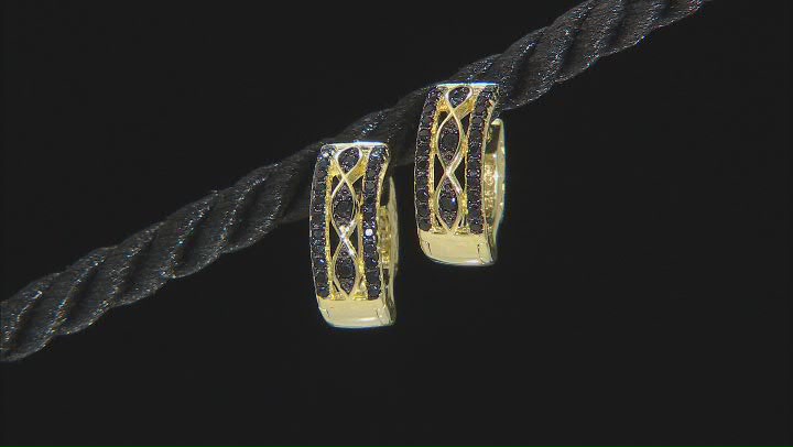 Black Spinel 18K Yellow Gold Over Sterling Silver Huggie Earrings 0.37ctw Video Thumbnail