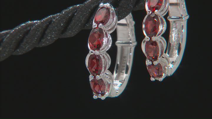 Red Garnet Rhodium Over Sterling Silver Hoop Earrings 2.04ctw Video Thumbnail