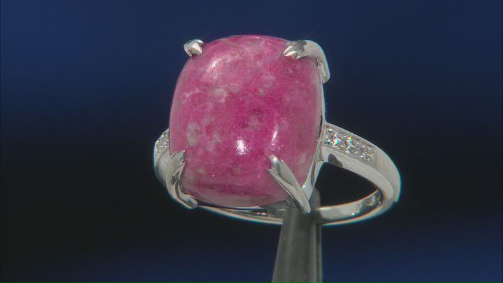 Pink Thulite Rhodium Over Sterling Silver Ring 0.05ctw Video Thumbnail