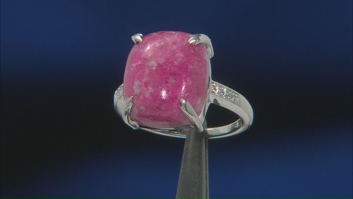Pink Thulite Rhodium Over Sterling Silver Ring 0.05ctw Video Thumbnail