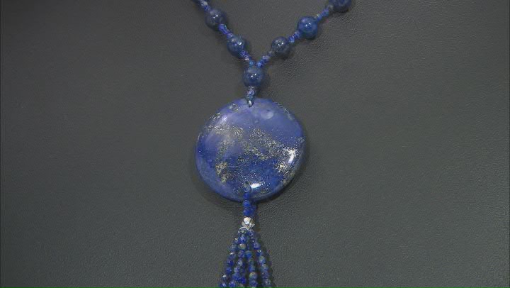 Blue Lapis Lazuli Rhodium Over Sterling Silver Tassel Necklace Video Thumbnail