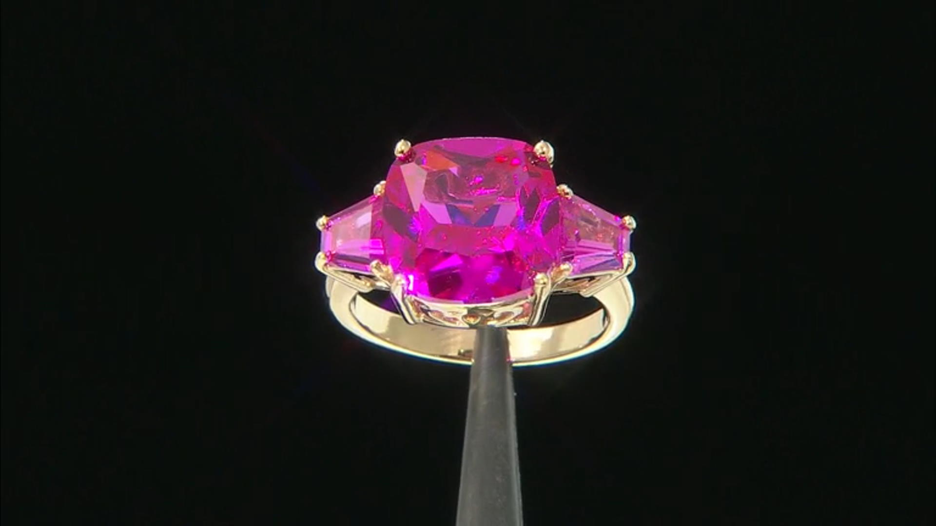 Pink Lab Created Sapphire 18k Yellow Gold Over Sterling Silver Ring 8.93ctw Video Thumbnail