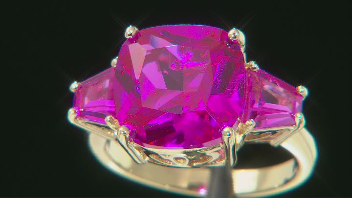 Pink Lab Created Sapphire 18k Yellow Gold Over Sterling Silver Ring 8.93ctw Video Thumbnail