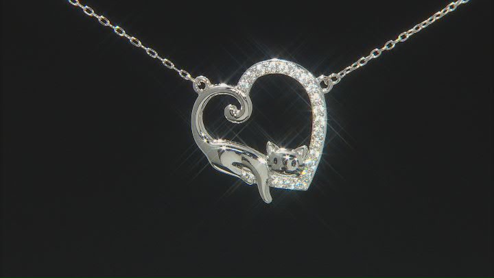 White Zircon Rhodium Over Sterling Silver Cat Necklace 0.44ctw Video Thumbnail