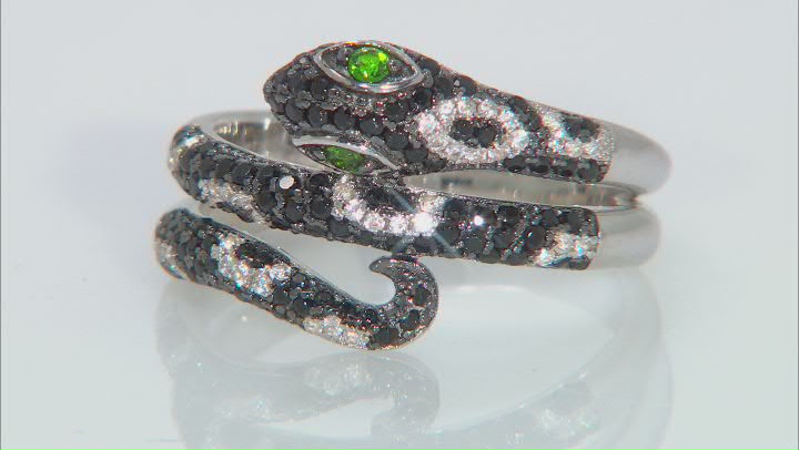Green Chrome Diopside Rhodium Over Sterling Silver Snake Ring 0.75ctw Video Thumbnail