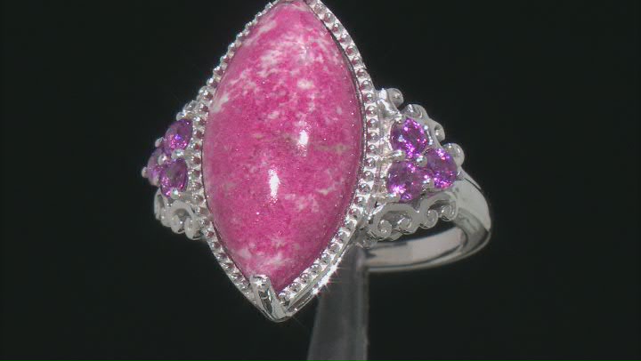 Pink Thulite Rhodium Over Sterling Silver Ring 0.43ctw Video Thumbnail