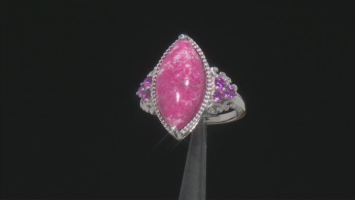 Pink Thulite Rhodium Over Sterling Silver Ring 0.43ctw Video Thumbnail
