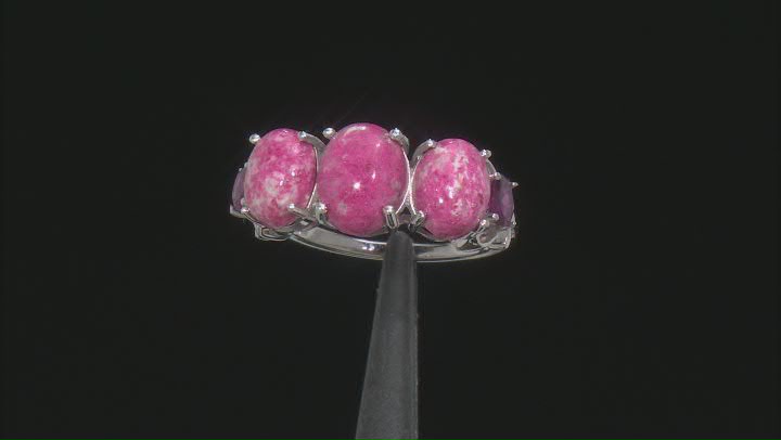Pink Thulite Rhodium Over Sterling Silver Band Ring 0.32ctw Video Thumbnail