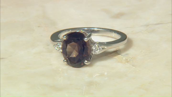 Brown Smoky Quartz Rhodium Over Sterling Silver Ring 2.00ctw Video Thumbnail