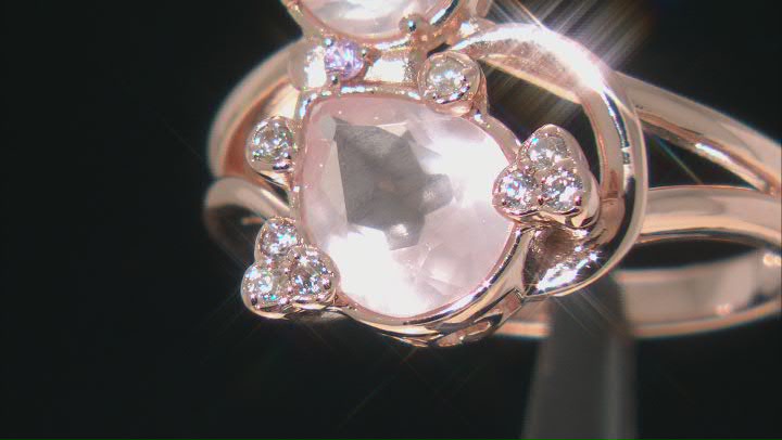 Rose Quartz 18k Rose Gold Over Sterling Silver Cat Ring 2.01ctw Video Thumbnail
