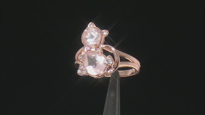 Rose Quartz 18k Rose Gold Over Sterling Silver Cat Ring 2.01ctw Video Thumbnail