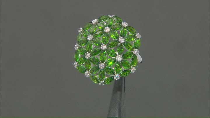 Green Chrome Diopside Rhodium Over Sterling Silver Cluster Ring 6.52ctw Video Thumbnail