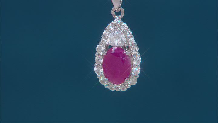 Red Ruby With White Zircon Rhodium Over Sterling Silver Pendant With Chain Video Thumbnail