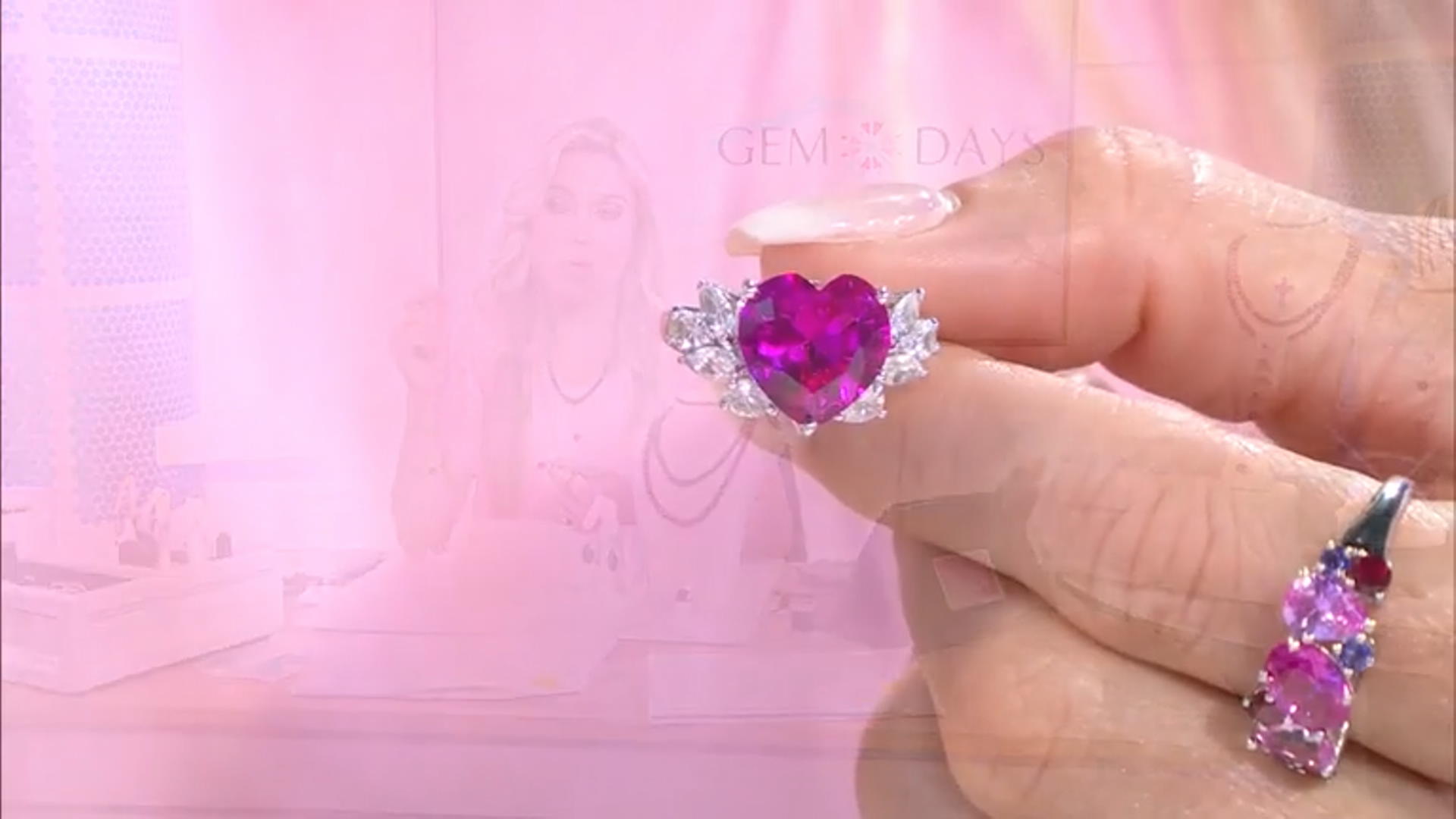 Pink Lab Created Sapphire Rhodium Over Sterling Silver Heart Ring 7.16ctw Video Thumbnail