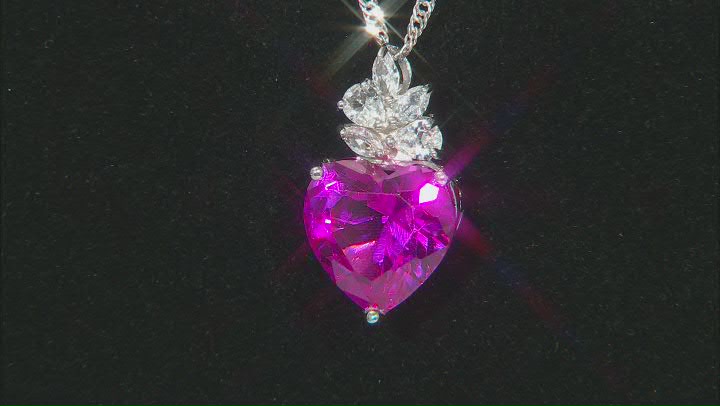 Pink Lab Created Sapphire Rhodium Over Sterling Silver Heart Pendant With Chain 6.54ctw Video Thumbnail