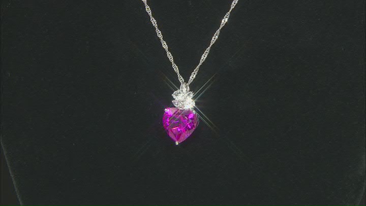 Pink Lab Created Sapphire Rhodium Over Sterling Silver Heart Pendant With Chain 6.54ctw Video Thumbnail
