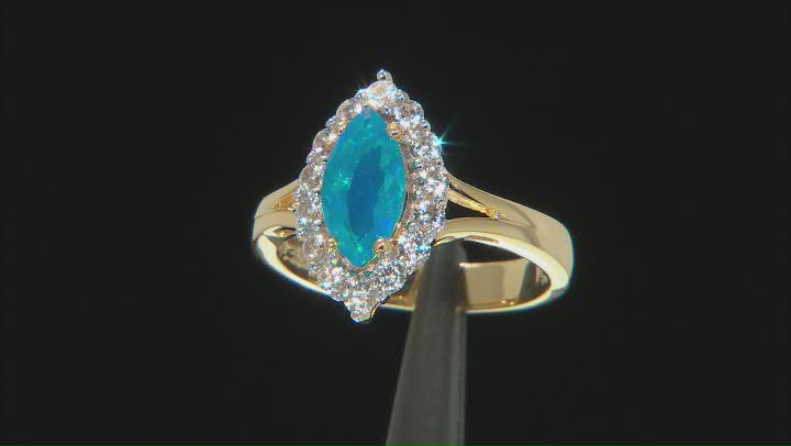 Marquise Paraiba Blue Opal 18k Yellow Gold Over Sterling Silver Ring 1.08ctw Video Thumbnail