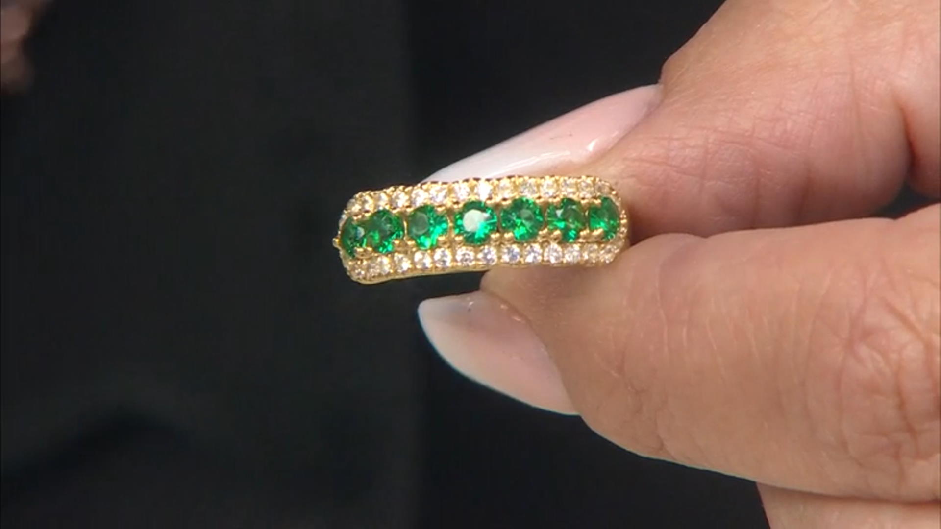 Green Lab Created Emerald 18k Yellow Gold Over Sterling Silver Band Ring 0.88ctw Video Thumbnail