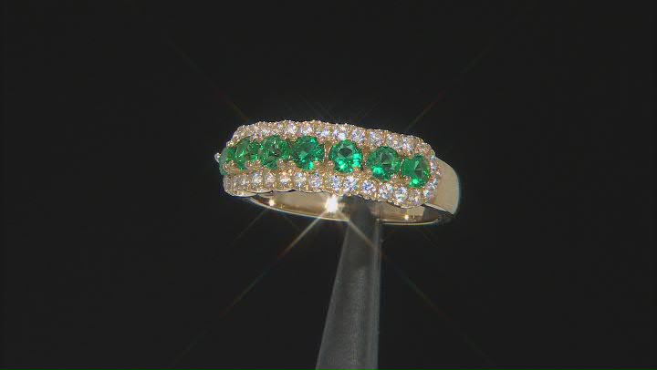 Green Lab Created Emerald 18k Yellow Gold Over Sterling Silver Band Ring 0.88ctw Video Thumbnail