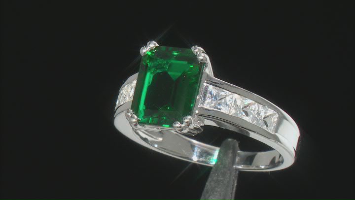 Green Lab Created Emerald Rhodium Over Sterling Silver Ring 3.32ctw Video Thumbnail