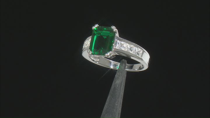 Green Lab Created Emerald Rhodium Over Sterling Silver Ring 3.32ctw Video Thumbnail