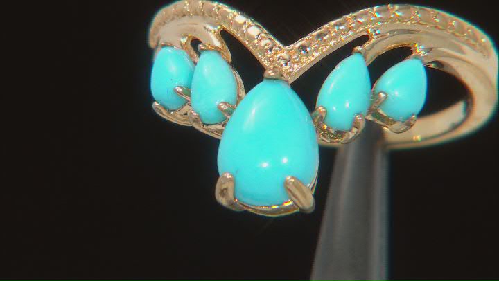 Blue Pear Sleeping Beauty Turquoise 18k Yellow Gold Over Sterling Silver Ring 8x6mm Video Thumbnail