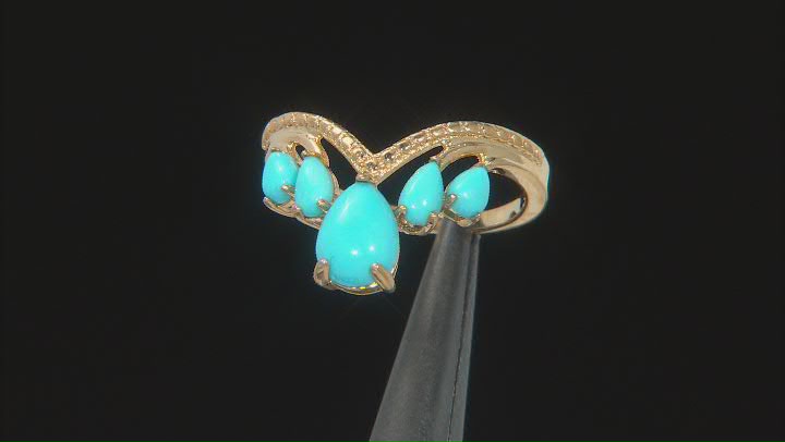 Blue Pear Sleeping Beauty Turquoise 18k Yellow Gold Over Sterling Silver Ring 8x6mm Video Thumbnail