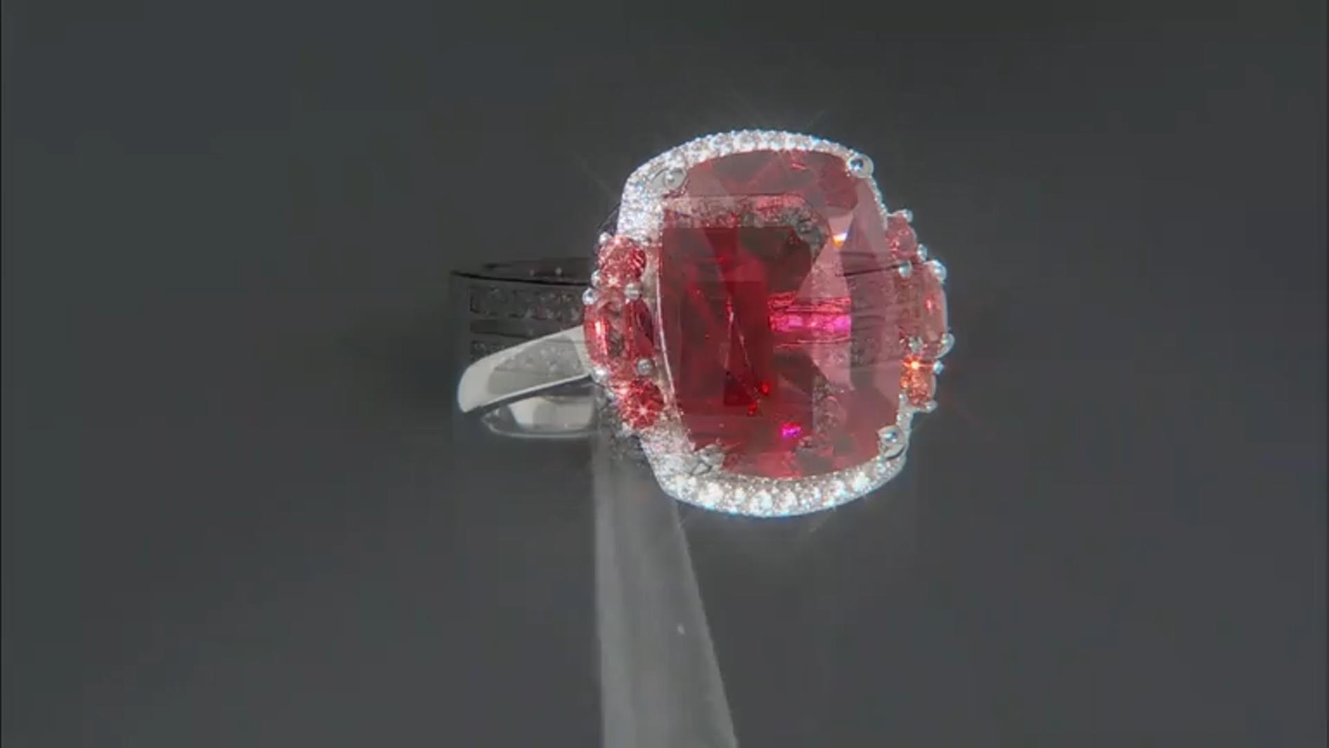 Orange Lab Created Padparadscha Sapphire Rhodium Over Sterling Silver Ring 8.15ctw Video Thumbnail