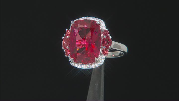 Orange Lab Created Padparadscha Sapphire Rhodium Over Sterling Silver Ring 8.15ctw Video Thumbnail