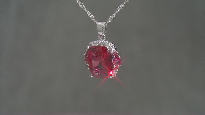 Lab Padparadscha Sapphire Rhodium Over Sterling Silver Pendant With Chain 8.15ctw Video Thumbnail