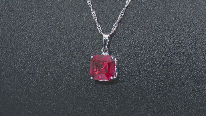 Orange Lab Created Padparadscha Sapphire Rhodium Over Silver Solitaire Pendant with Chain 4.93ct Video Thumbnail