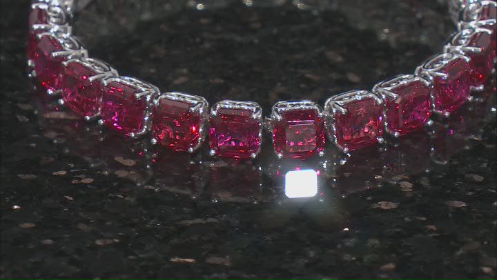Lab Created Padparadscha Sapphire Rhodium Over Sterling Silver Bracelet 60.78ctw Video Thumbnail