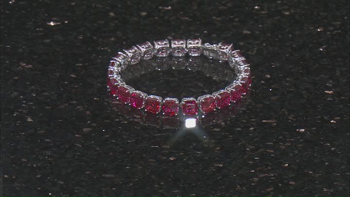 Lab Created Padparadscha Sapphire Rhodium Over Sterling Silver Bracelet 60.78ctw Video Thumbnail
