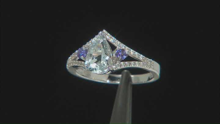 Blue Aquamarine Rhodium Over Sterling Silver Ring 1.06ctw Video Thumbnail