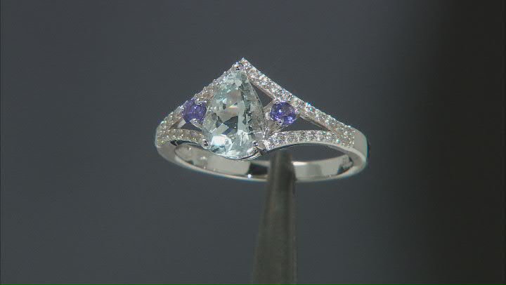 Blue Aquamarine Rhodium Over Sterling Silver Ring 1.06ctw Video Thumbnail
