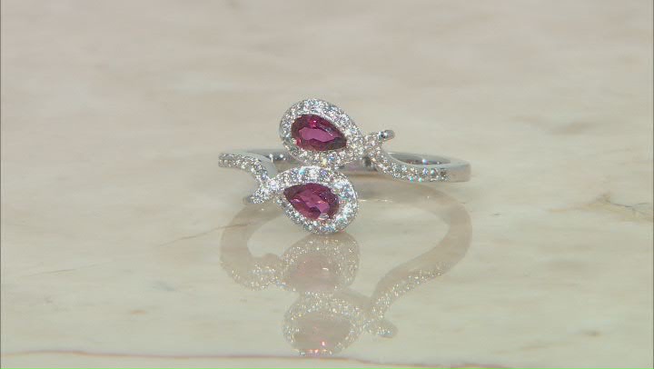 Pink Tourmaline Rhodium Over Sterling Silver Ring 0.60ctw Video Thumbnail