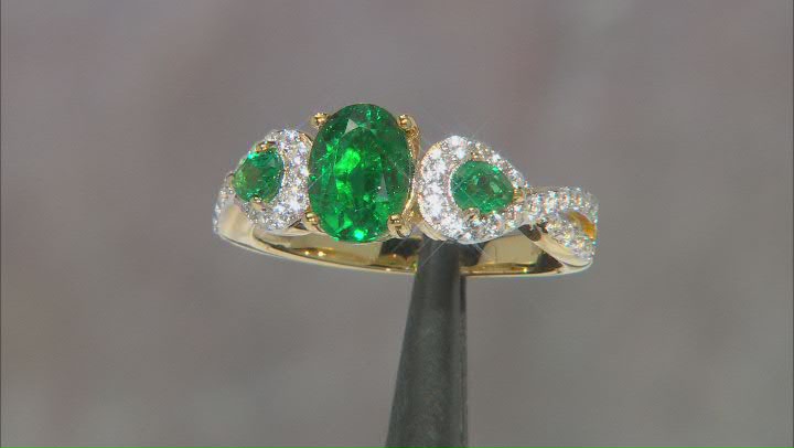 Green Lab Created Emerald 18K Yellow Gold Over Sterling Silver Ring 1.61ctw Video Thumbnail
