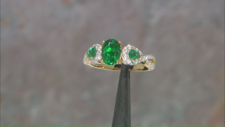 Green Lab Created Emerald 18K Yellow Gold Over Sterling Silver Ring 1.61ctw Video Thumbnail